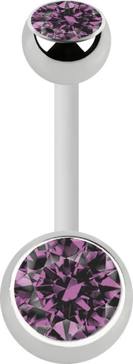 Produktbild Star Piercing Banane weiss mit zwei Kugeln silber Kristall hellviolett (Chirurgenstahl 316L, ohne Messing, Bioflex)