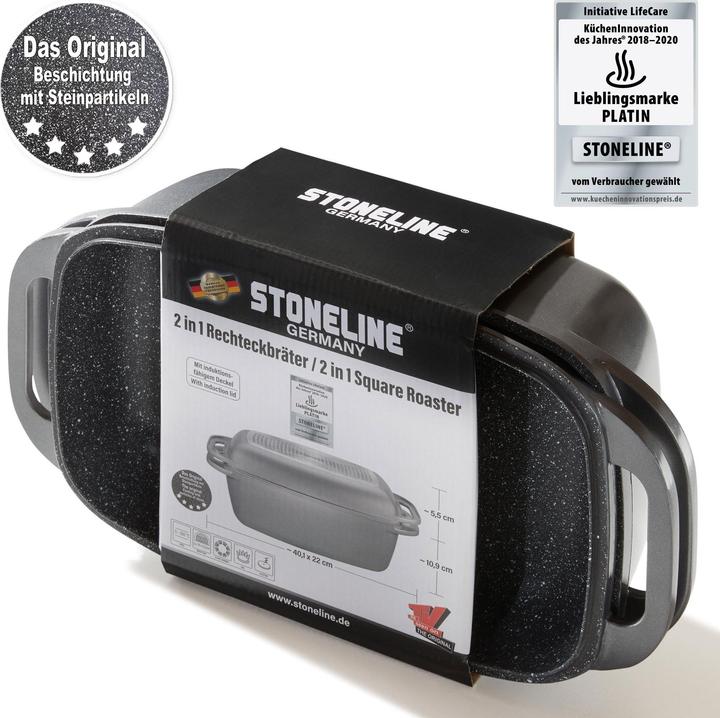 Actual product image Stoneline Roaster 40 x 22 cm with lid, oven and induction suitable, non-stick coating, grey (Casserole + Stewpot, Aluminium)