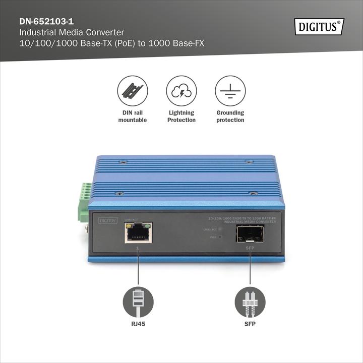 Immagine prodotto Digitus 10/100/1000 Base-TX to 1000 Base-FX Industrial Media Converter (2 Porti)