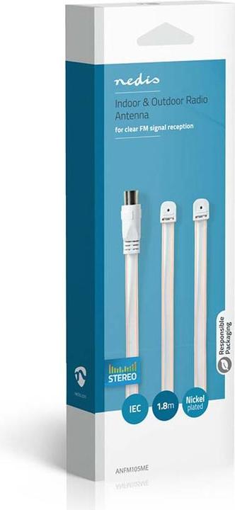 Actual product image Nedis FM antenna for indoor and ext erior 87.5-108 MHz Al (Antenna cable)