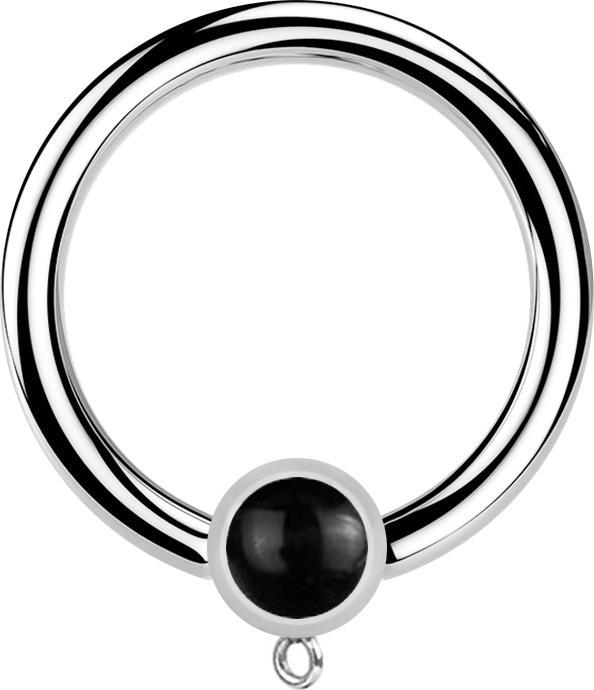 Produktbild Star Piercing Micro Closure Ring silber mit Zylinder schwarzer Onyx Stein Ring für Anhänger (ohne Messing, Mineralisch, Chirurgenstahl 316L)