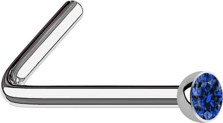 Produktbild Star Piercing Nasenstecker gewinkelt silber mit Kristall dunkelblau (Titan G23, ohne Messing)