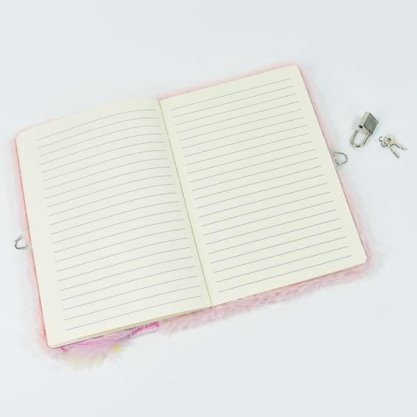Actual product image Kögler Plush diary, unicorn with pink plush, to close, 14,8x21,5x3 cm