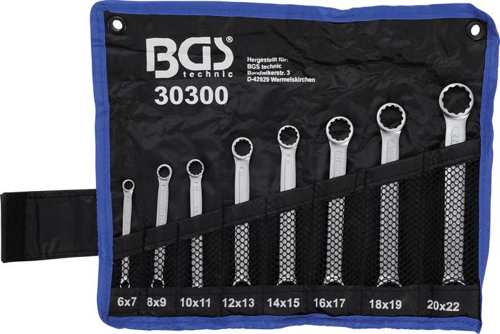 Produktbild BGS Doppel-Ringschlüssel-Satz extra flach SW 6 - 22 mm 8-tlg. (22 mm, 19 mm, 7 mm, 15 mm, 13 mm, 17 mm, 9 mm, 11 mm, 18 mm, 14 mm, 6 mm, 12 mm, 21 mm, 16 mm, 20 mm, 10  mm, 8 mm)