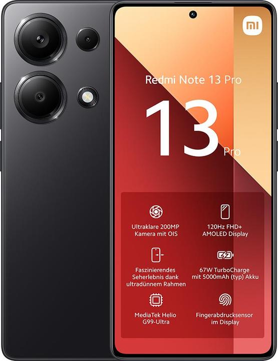 Produktbild Xiaomi Redmi Note 13 Pro (256 GB, Midnight Black, 6.67", Dual SIM, 200 Mpx, 4G)