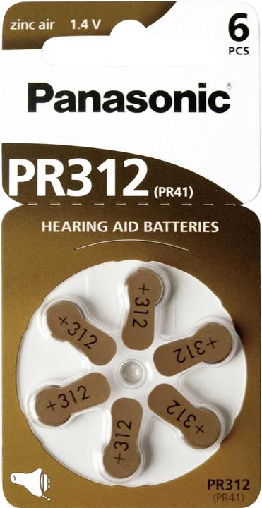 Produktbild Panasonic Hörgeräte Batterien PR312 (6 Stk., A312, 170 mAh)