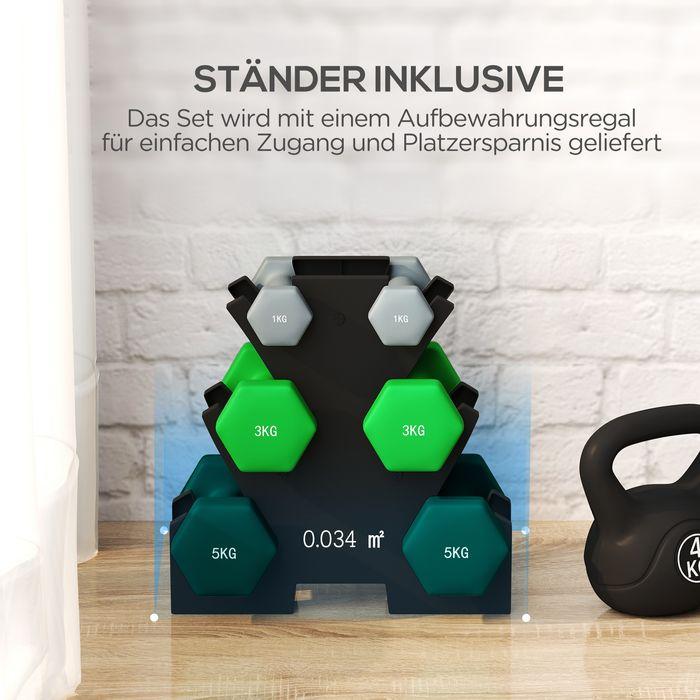 Image du produit Swisshandel24 Hanteln 6 Kurzhanteln mit Hantelständer, 2 x 1kg, 2 x 3kg, 2 x 5kg für Fitness (2 x 5 kg, 2 x 1 kg, 2 x 3 kg)