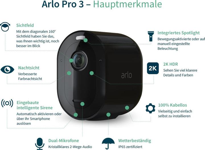 Immagine prodotto Arlo Pro 3 Spotlight, kit 2 telecamere nere (2560 x 1440 Pixels)