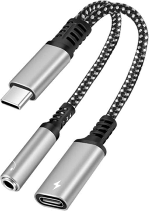 Apfelkiste USB C auf 3.5mm Kopfhöreranschluss und USB C Port Nylon Kabel mit Power Delivery (60W) (USB Type C, USB Type C, Jack 3.5mm)