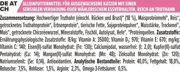 Nährwerte und Zutaten Pro Plan Cat Delicate (Adult, 1 Stk., 1500 g)