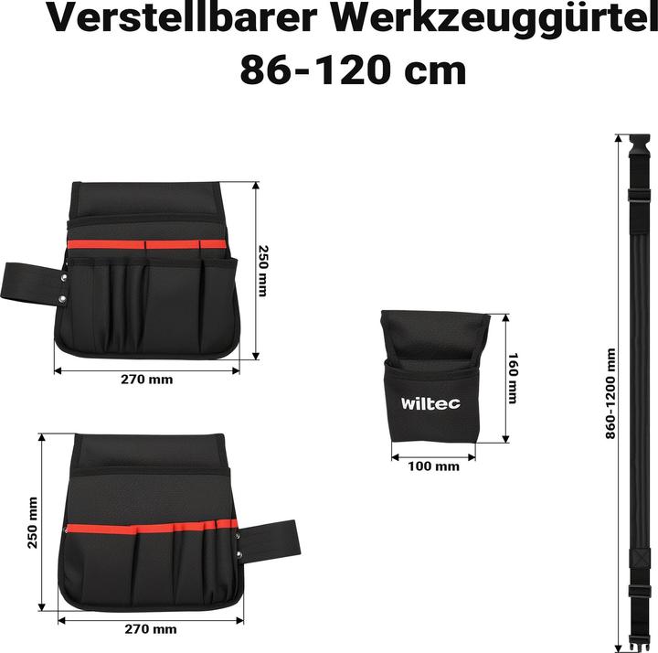 Image du produit Wiltec Ceinture porte-outils 63,5x25,5cm Sacoche de ceinture 23 compartiments Sacoche porte-outils