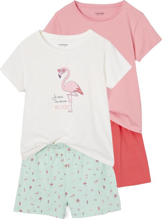 Vertbaudet 2er-Pack Mädchen Sommer-Schlafanzüge Regenbogen & Flamingo, mit Recycling-Baumwolle