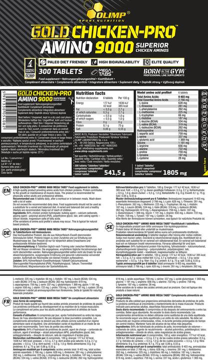 Valori nutrizionali e ingredienti Olimp Sport Nutrition Gold Chicken-Pro Amino 9000 (300 Mega Tabs) (300 Pezzo/i, Pillole)