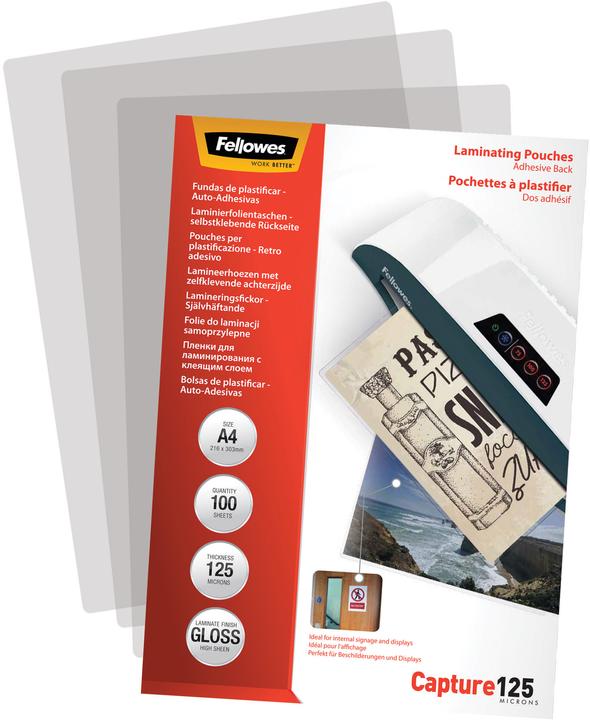 Actual product image Fellowes self-adhesive. Laminate. A4, 125 mic (A4, 100 Piece, 125 µm)