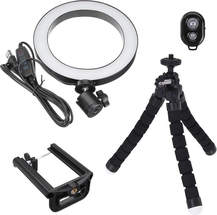 Produktbild JTI Selfie-Lampe/Ringlicht (20 cm) mit formbarem Stativ (Ringleuchte)