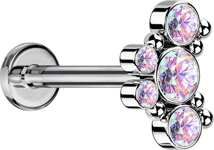 Image du produit Star Piercing Micro Labret femelle argenté six boules cinq cristaux multicolores (sans laiton, Acier chirurgical 316L)