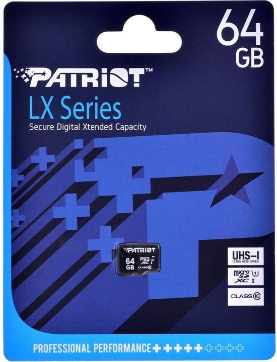 Actual product image Patriot MicroSDXC UHS-I Klasse 10 (64 GB, microSDXC, U1, UHS-I)