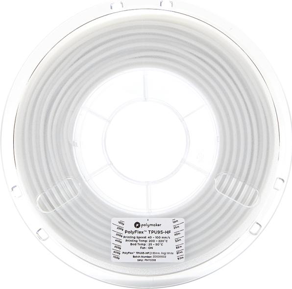 Produktbild Polymaker PolyFlex TPU95-HF - White - 2.85mm (TPU, 2.85 mm, 1 g, Weiss)