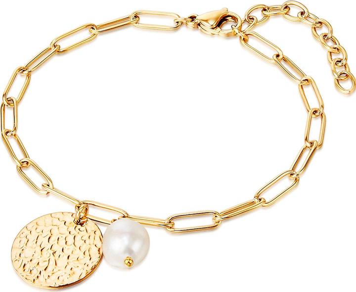 Valero Pearls Damen Edelstahl Süsswasser-Zuchtperle gelbgold 17,0 cm Basislänge + 4,0 cm Verlängerung - 24345 (17 cm, Edelstahl)