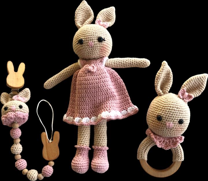 Image du produit MyFriends Crochet animal, hochet bébé & sucette lapin (30 cm)