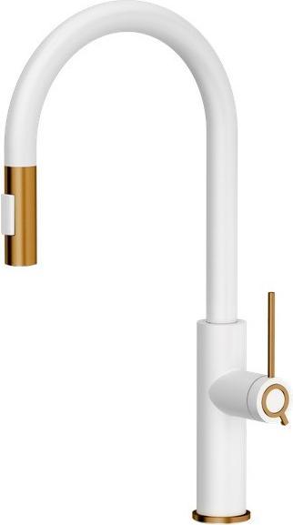 Q Company Miscelatore da cucina Jennifer Q Line Slim SteelQ in piedi bianco con elementi effetto rame