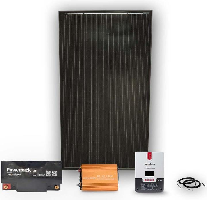 Produktbild Autosolar Komplettpaket 160W mit Lithiumbatterie 55Ah und 600W-Wechselrichter inkl. Montagematerial (160 W)