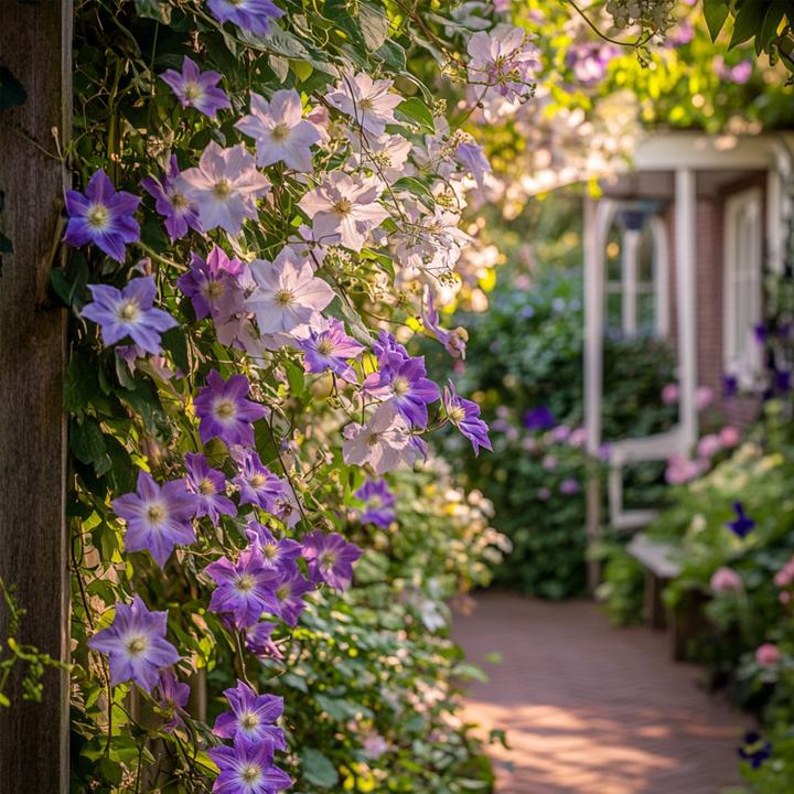 Actual product image Plant in a Box Clematis hybrid 'Mme Le Coultre', 'Hagley Hybrid', 'Polish Spirit' - set of 6 clematis (25 cm)