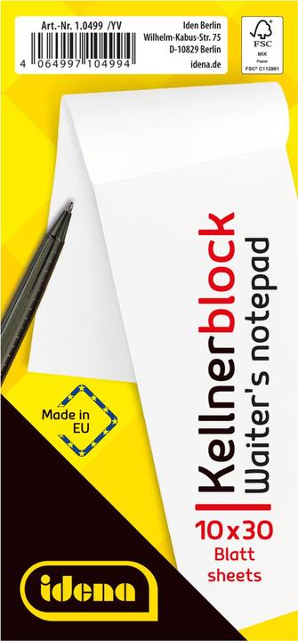 Image du produit Idena Bloc de serveur 10 pièces 7x15cm vierge FSC-Mix (Blanc)