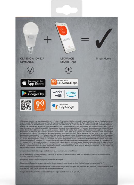 Actual product image Ledvance Smart+ Wifi Classic (E27, 14 W, 1521 lm, 3 x, F)