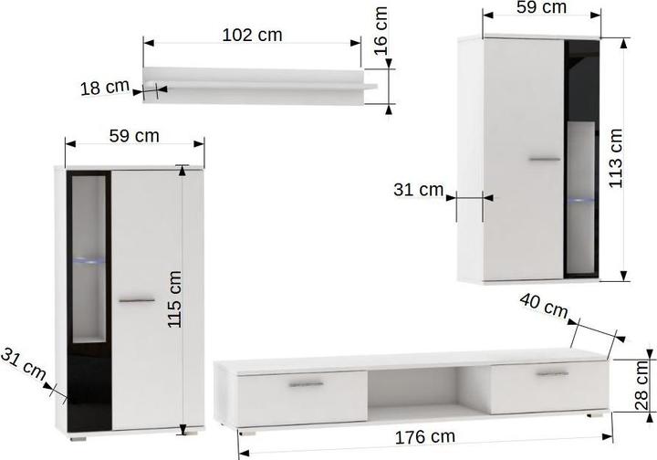 Produktbild ADRK Furniture Wohnwand mit LED-Beleuchtung LEON (40 x 40 x 120 cm)