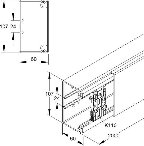 Produktbild HKL Kabel Elektro Kanal 60x107mm inkl. Halteklammern *reinweiss* 8 Stück (Kabeldurchlass, 200 cm)