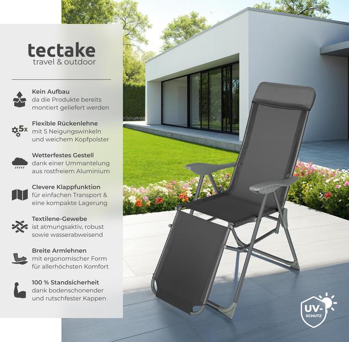 Produktbild tectake 2 Aluminium Gartenstühle klappbar mit Kopfteil und Fussteil