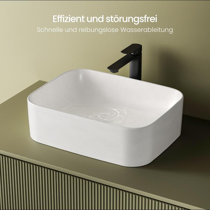 Produktbild Emke Design-Waschtisch Aufsatzwaschtisch Weiss Matt Hochwertiger Keramik-Waschtisch Bad Einfach zu (380 mm, 610 mm)