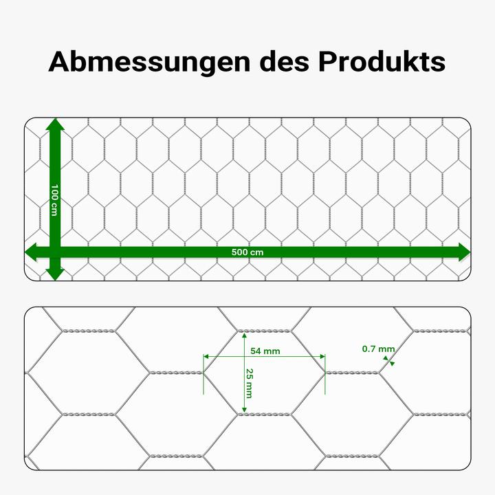 Produktbild Wiltec Volierendraht 5x1m Hasendraht 25mm Maschenweite Sechseckgeflecht Zaun (5 m)
