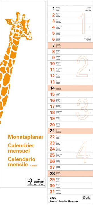 Q-Connect Giraffen-Kalender (12 x 55 cm, Kein Einband, Deutsch, Französisch, Italienisch)