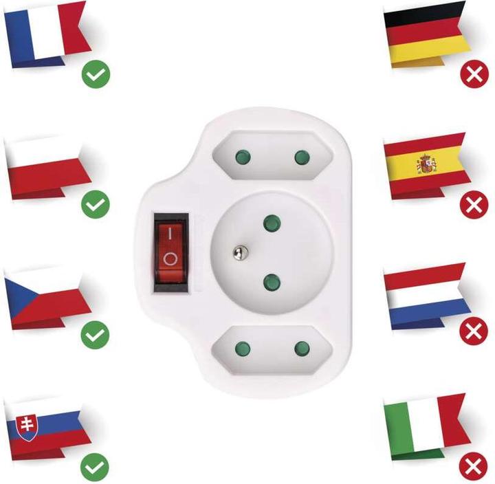 Actual product image Emos Plug distributor with switch 1 socket outlet without + 2x Euro white (P0029) (2 x)