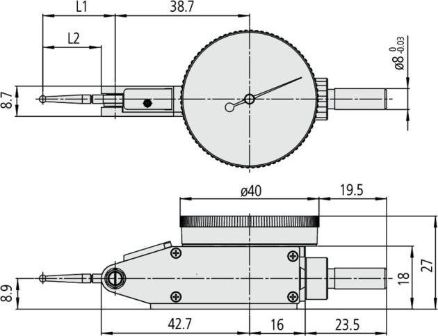 Immagine prodotto Mitutoyo Dispositivo di misurazione a leva Lunghezza braccio di rilevamento 15,2 mm, campo di misurazione