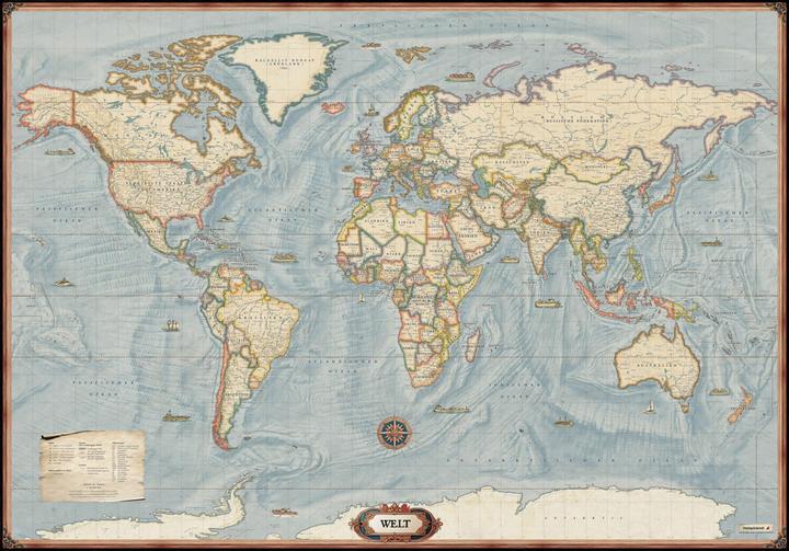 Actual product image World map: up-to-date map in antique style, 1:20,000,000, poster metal-studded, freytag & bern