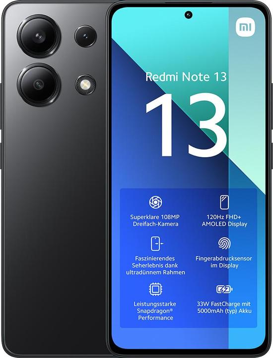 Produktbild Xiaomi Redmi Note 13 (128 GB, Midnight Black, 6.67", Hybrid Dual SIM, 108 Mpx, 4G)