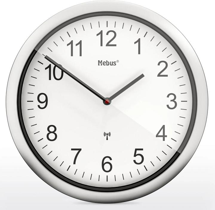 Actual product image Mebus 19809 Radio-controlled wall clock white/silver (25 cm)