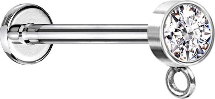Actual product image Star Piercing Micro labret internal thread silver with cylinder crystal silver ring for pendant (without brass, Surgical steel 316L)