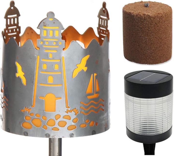 Produktbild Novaliv Gartenfackel Leuchtturm Feuerschale Metall mit Stiel Brennmittel Solarlampe LED