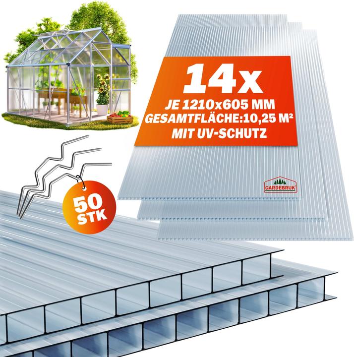Image du produit Gardebruk Set 14x plaques de polycarbonate et 50x clips de vitrage