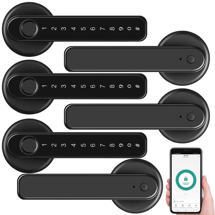Immagine prodotto VisorTech Ferramenta per porte con scanner di impronte digitali, PIN e app, set da 3 (Set di porte)
