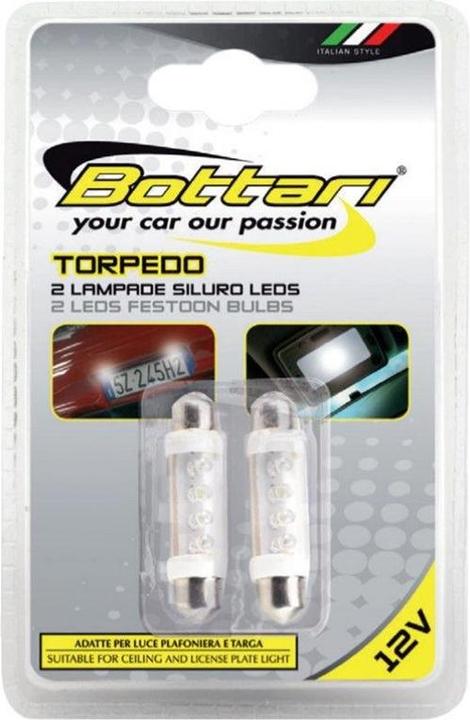 Actual product image Bottari 2 Festoon Bulbs 4 White Leds Torpedo