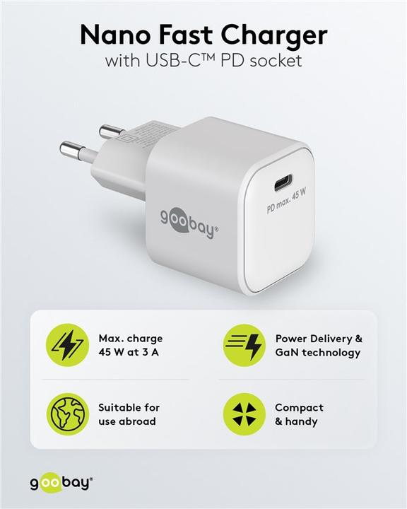 Immagine prodotto Goobay Caricabatterie Rapido USB-C Nano con tecnologia GaN (45 W)