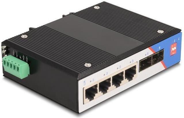 Immagine prodotto Delock Switch industriale Gigabit Ethernet 4 porte RJ45 2 porte SFP per guida top-hat (6 Porti)