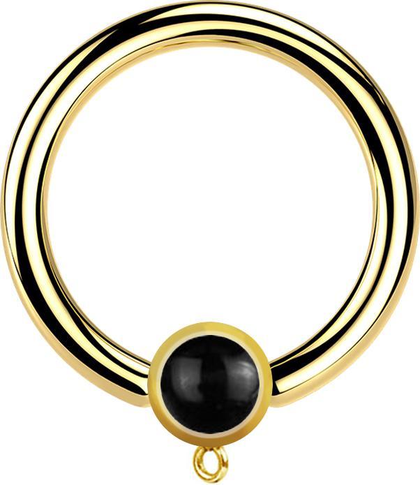 Star Piercing Micro Closure Ring vergoldet mit Zylinder schwarzer Onyx Stein Ring für Anhänger (Mineralisch, ohne Messing, Chirurgenstahl 316L)