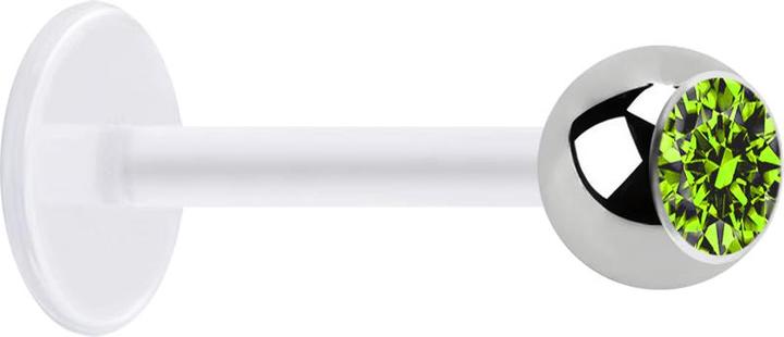 Star Piercing Micro Labret transparent mit Kugel silber und Kristall hellgrün (ohne Messing, Chirurgenstahl 316L, Bioflex)