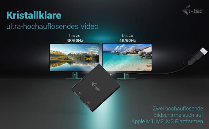 Produktbild i-tec USB-A/USB-C Dual 4K DP Video Adapter 2x 4K DP Display Adapter mit DisplayLink Chip 6950 (DP, 27 cm)